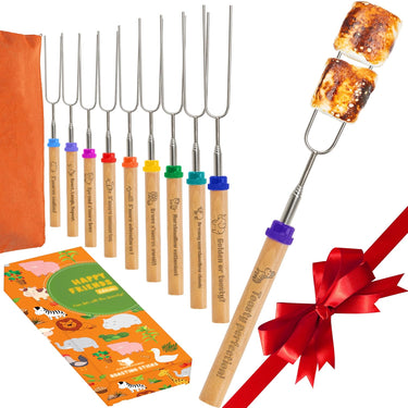 Marshmallow Roasting Sticks for Kids - Set of 10pcs Smores Sticks with Animals Engraved Handles from Carpathen